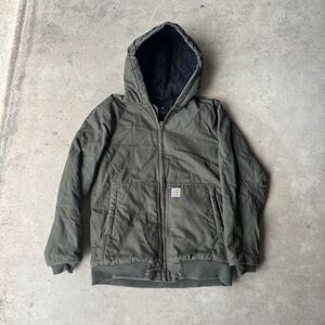 Carhartt Vintage women’s green y2k hooded work wear jacket distressed XL